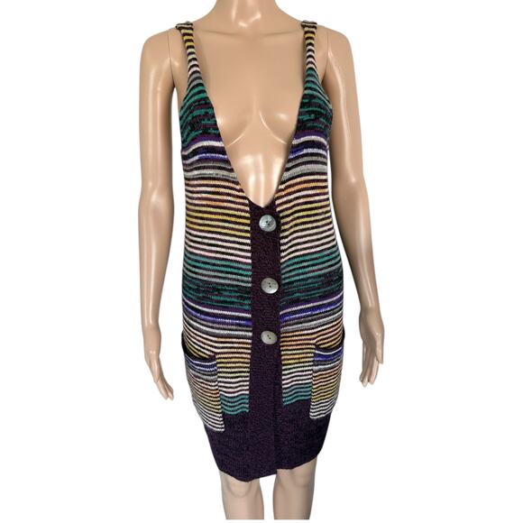 American Rag Cie Knit Sweater Dress XS Indie Boho Granola Earthy Stripe Tunic - Picture 2 of 8